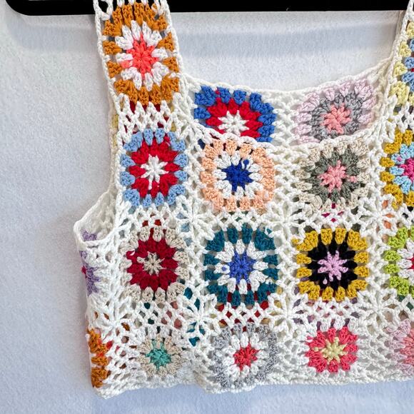 Crochet Knit Granny Square Tank Top Boho Festival Grandmacore Cottagecore s/m - Picture 4 of 8
